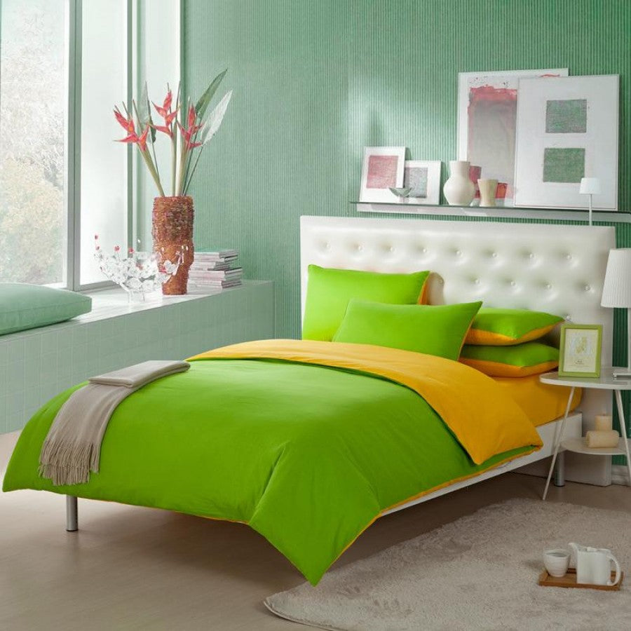 Leaf Green Pure Cotton Solid Reversible Plain Duvet Cover Set