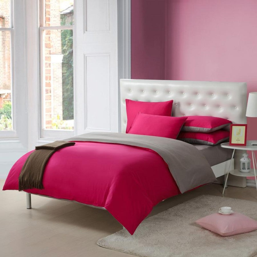 Rose Pink Pure Cotton Solid Reversible Plain Duvet Cover Set