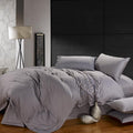 Gray Pure Cotton Solid Reversible Color Plain Duvet Cover Set