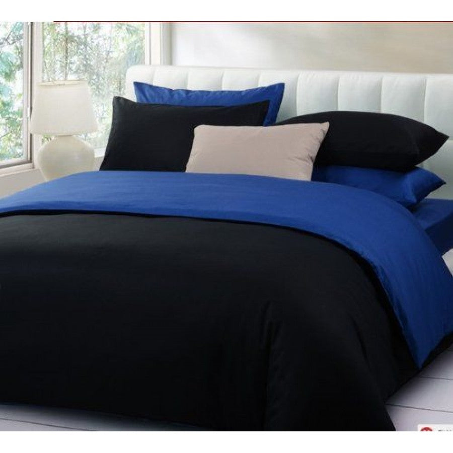Bule & Black Solid Color Plain Duvet Cover Set