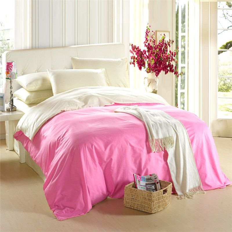 Pink & White Solid Color Plain Duvet Cover Set