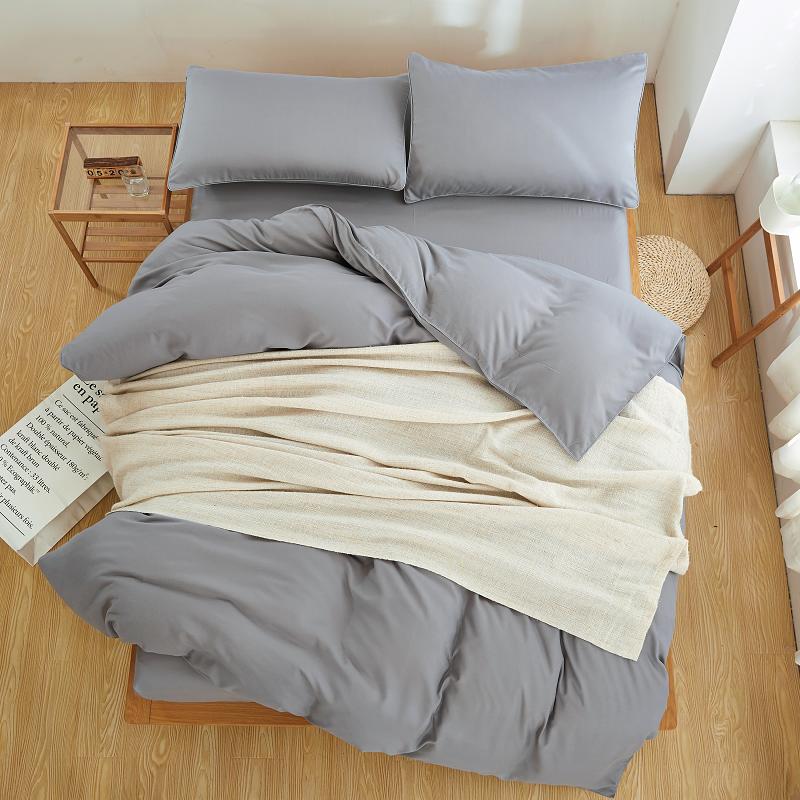 Light Grey Pure Cotton Solid Reversible Plain Duvet Cover Set
