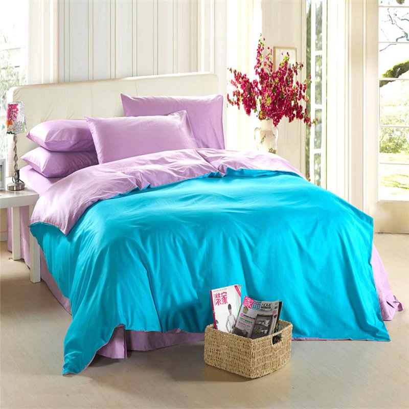 Deep Purple & Blue Solid Color Plain Duvet Cover Set