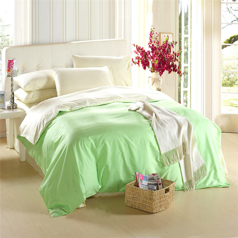Olive Green & White Solid Color Plain Duvet Cover Set