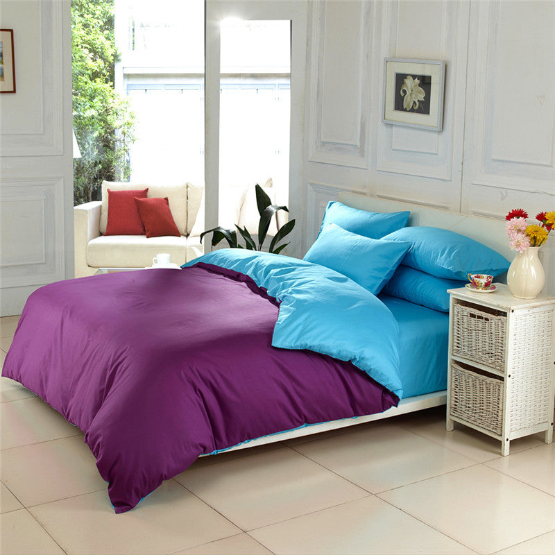 Purple & Blue Solid Color Plain Duvet Cover Set