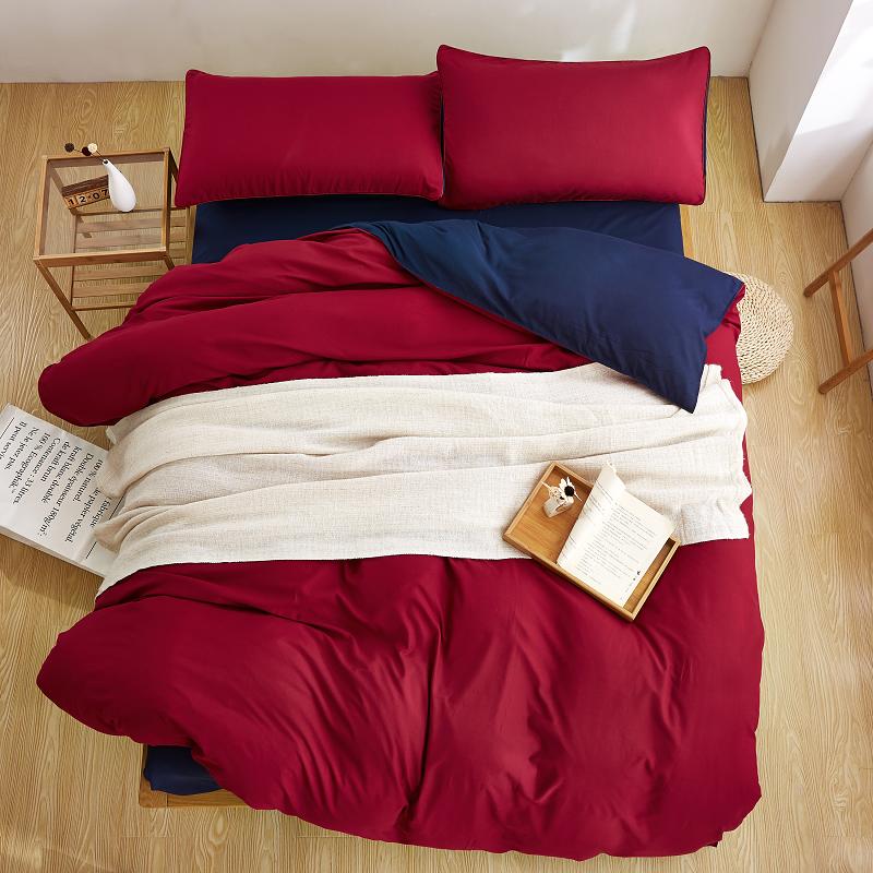 Deep Red Pure Cotton Solid Reversible Plain Duvet Cover Set