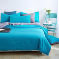 Sky Aqua Pure Cotton Solid Reversible Plain Duvet Cover Set