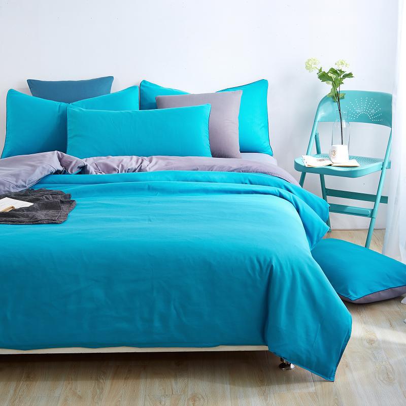 Sky Aqua Pure Cotton Solid Reversible Plain Duvet Cover Set