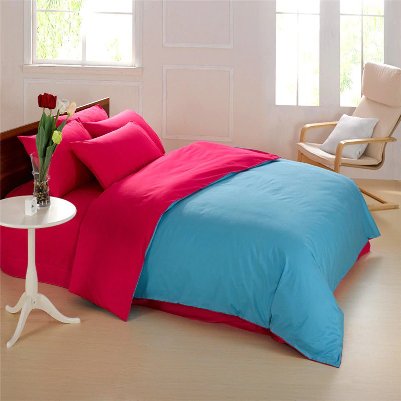 Blue & Pink Solid Color Plain Duvet Cover Set