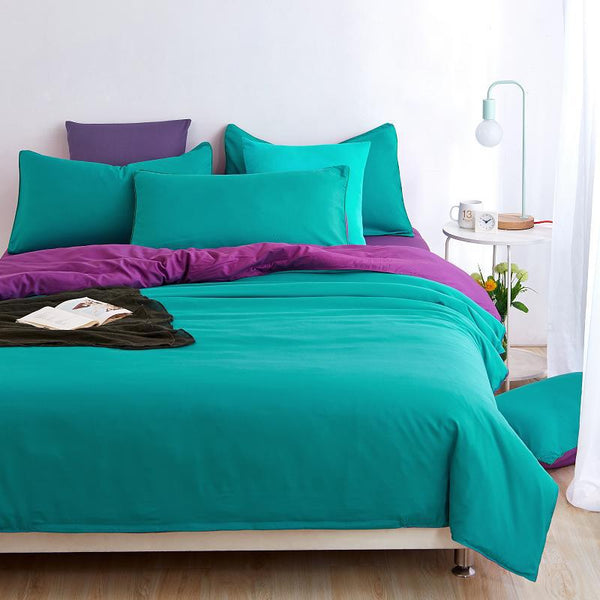 Pure Cotton Solid Reversible Color Plain Duvet Cover Set