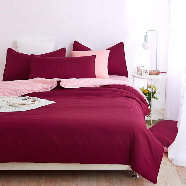 Pure Cotton Solid Reversible Color Plain Duvet Cover Set