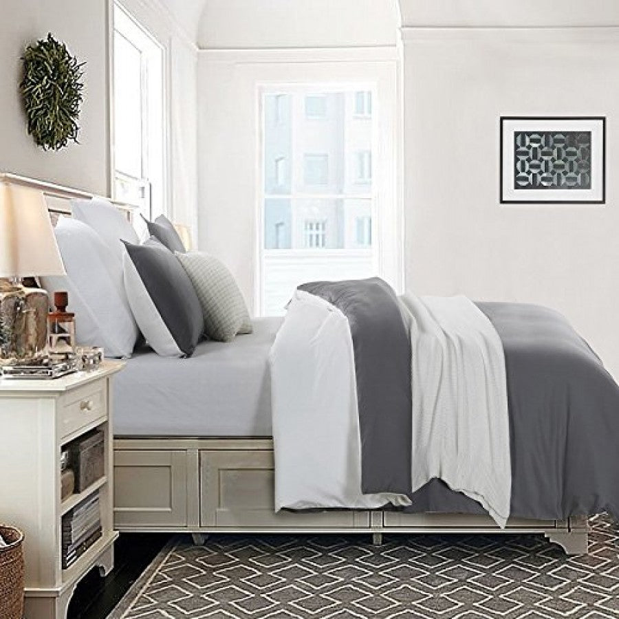 White & Gray Solid Color Plain Duvet Cover Set