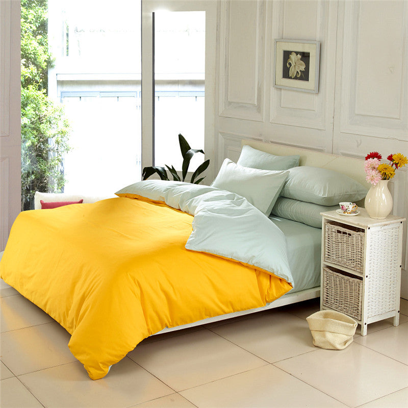Yellow & Grey Solid Color Plain Duvet Cover Set