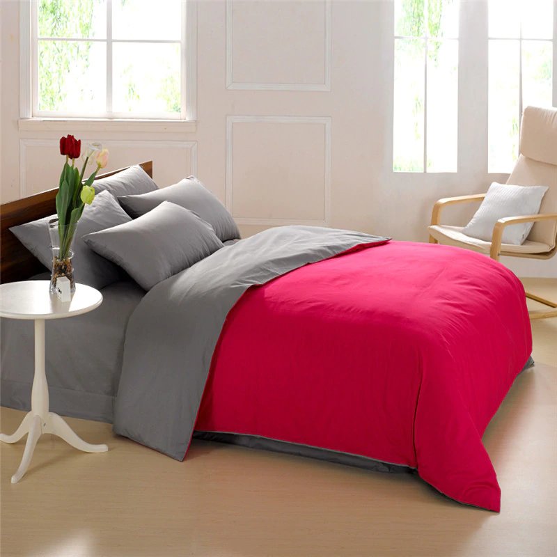 Grey & Pink Solid Color Plain Duvet Cover Set