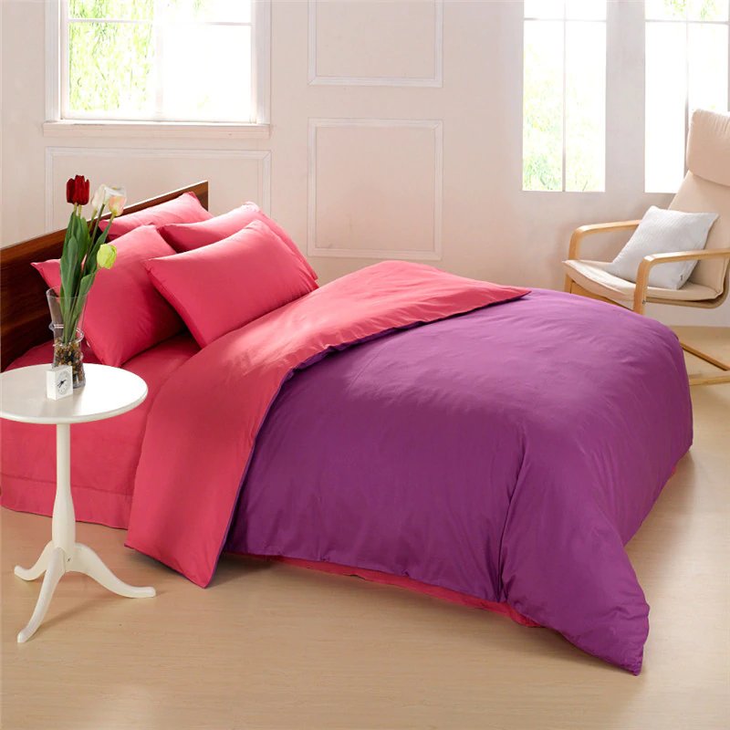 Purple & Pink Solid Color Plain Duvet Cover Set