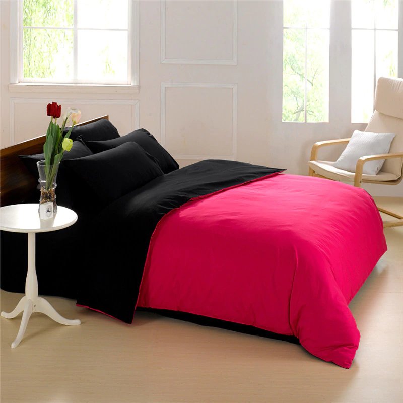 Dark Pink Solid Color Plain Duvet Cover Set