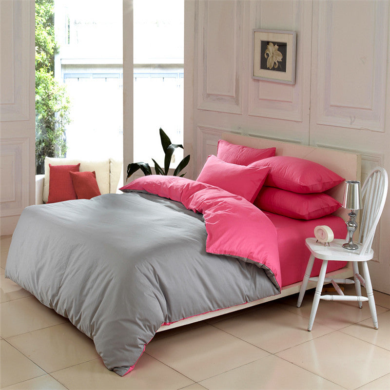 Pink & Grey Solid Color Plain Duvet Cover Set