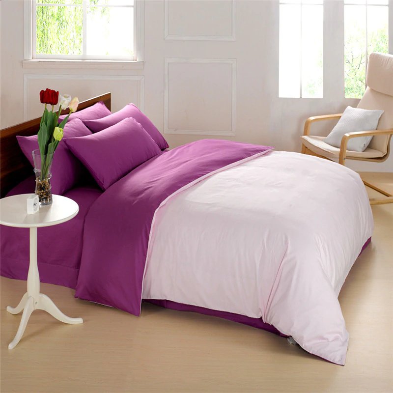 Dusty Purple Pure Cotton Solid Reversible Plain Duvet Cover Set