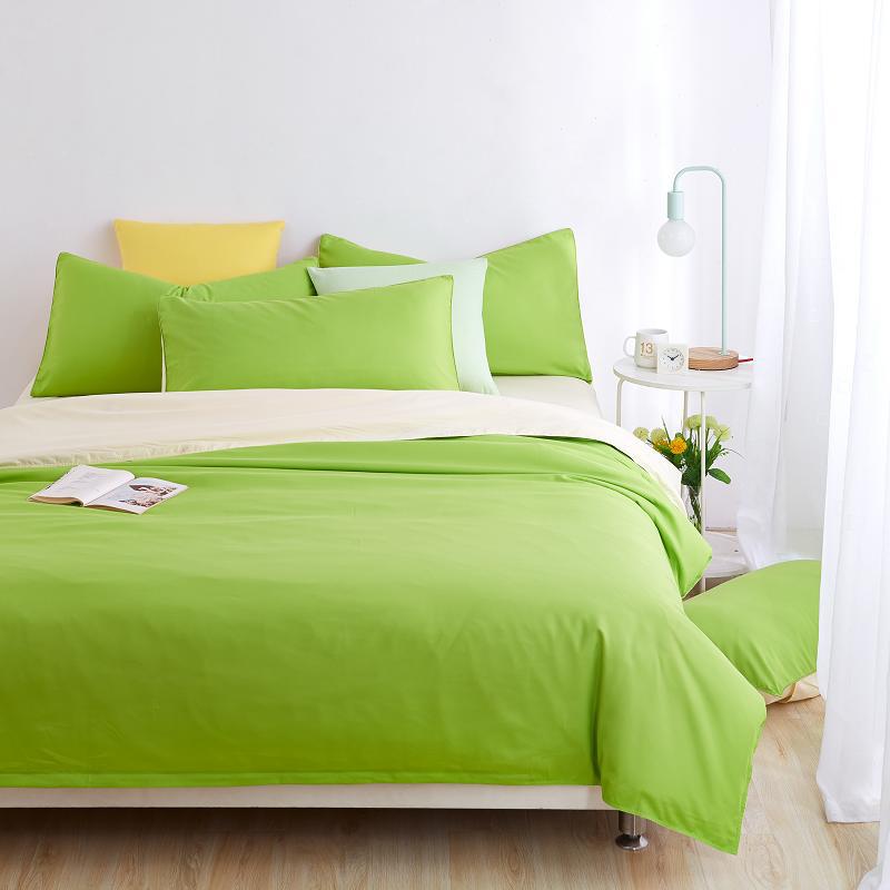 Olive Green Pure Cotton Solid Reversible Plain Duvet Cover Set