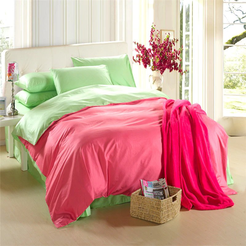 Deep Pink & Olive Solid Plain Duvet Cover Set