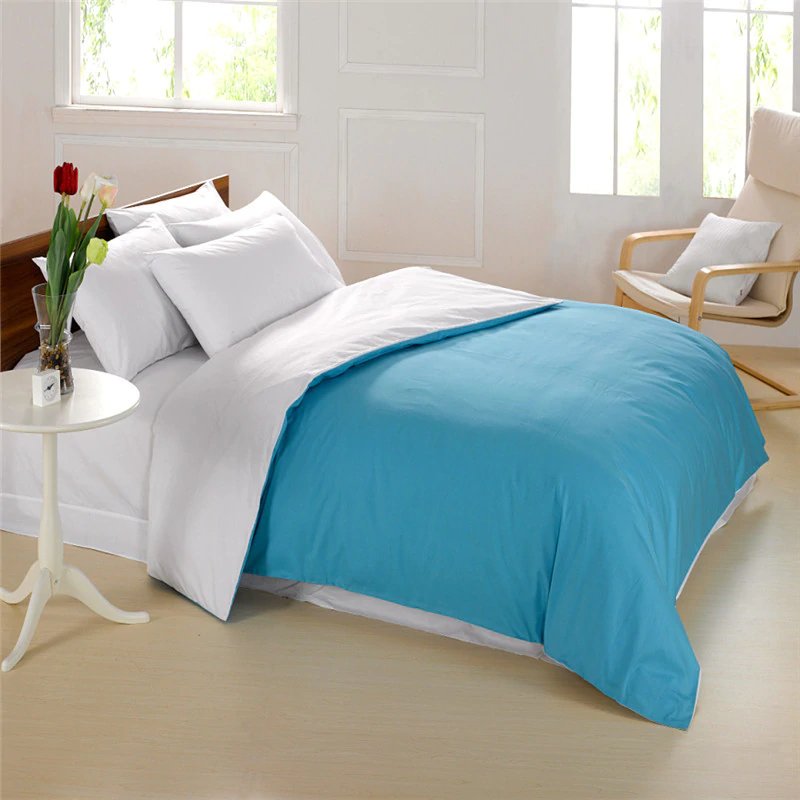 Pure Cotton Solid Reversible Sky Blue Plain Duvet Cover Set