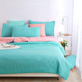 Aqua Blue Pure Cotton Solid Reversible Plain Duvet Cover Set