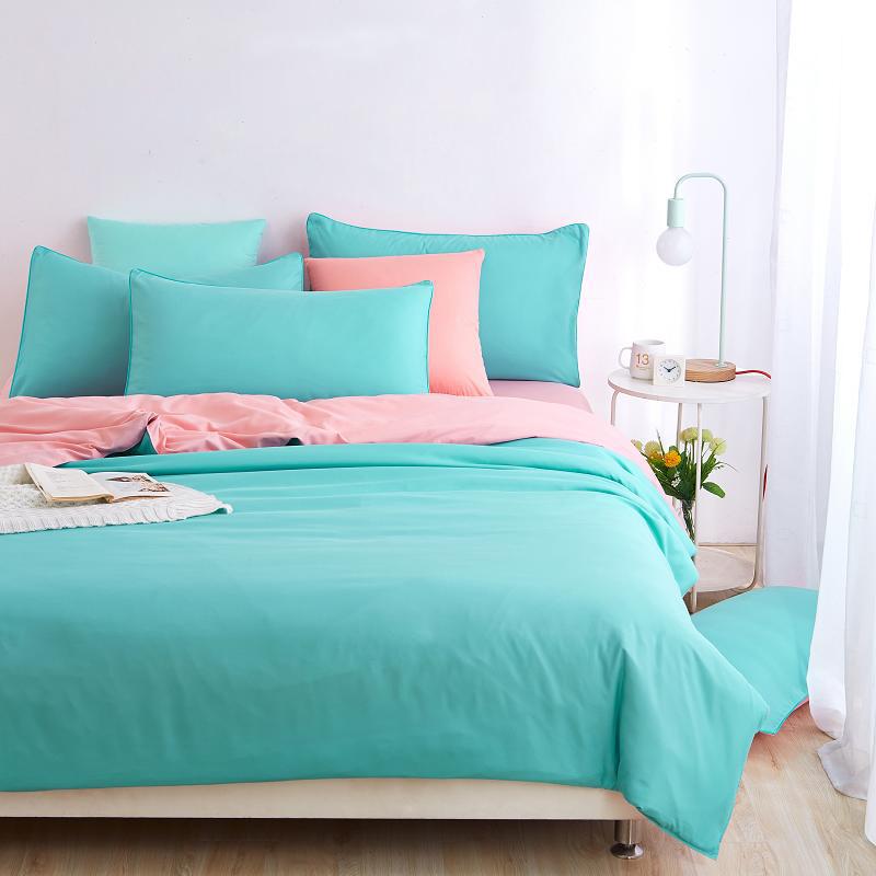 Aqua Blue Pure Cotton Solid Reversible Plain Duvet Cover Set