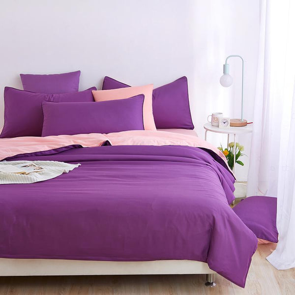 Pure Cotton Solid Reversible Color Plain Duvet Cover Set