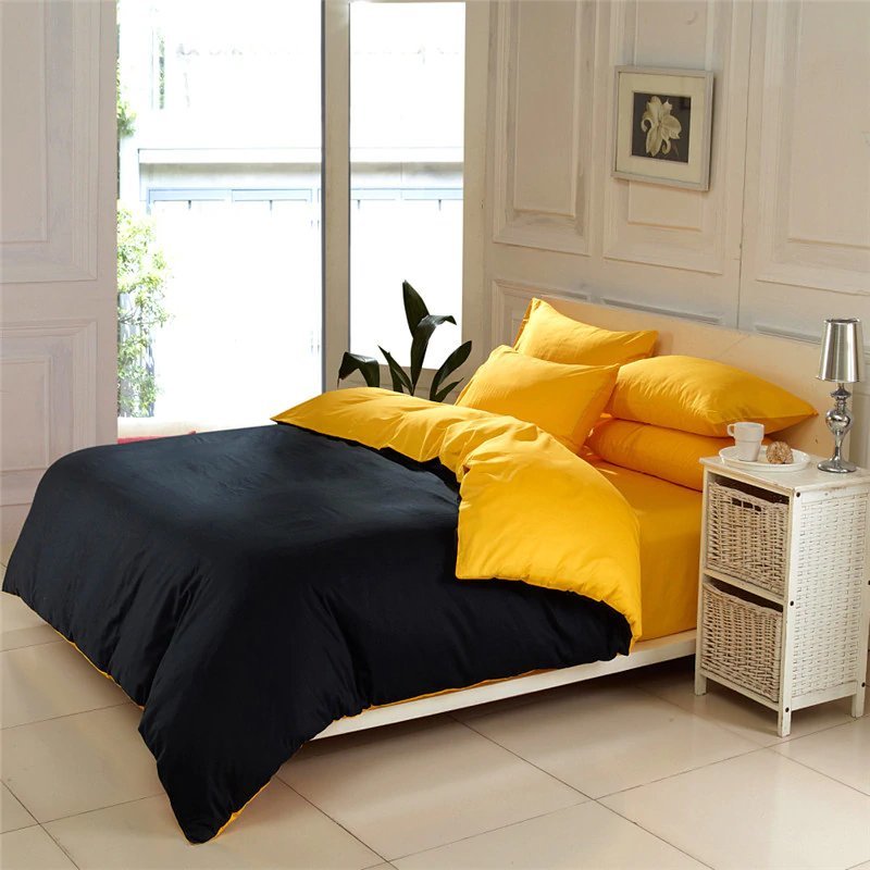 Black & Yellow Solid Color Plain Duvet Cover Set
