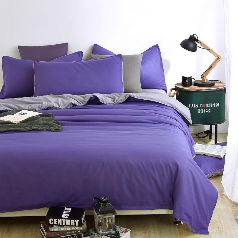 Soft Purple Pure Cotton Solid Reversible Plain Duvet Cover Set