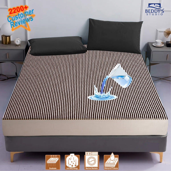 Brown Stripe Waterproof Mattress Protector