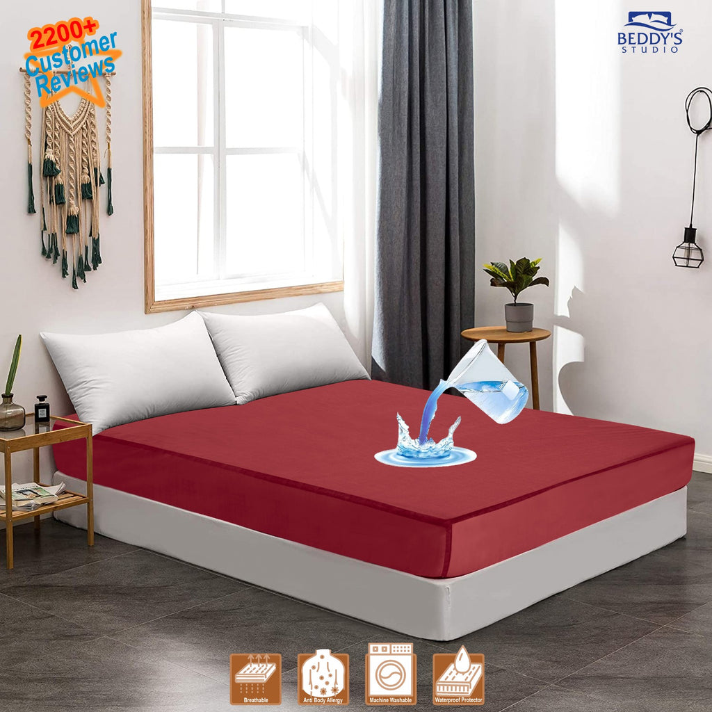 Wine Red Waterproof Mattress Protector