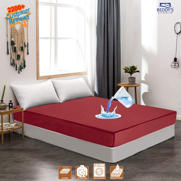 Wine Red Waterproof Mattress Protector