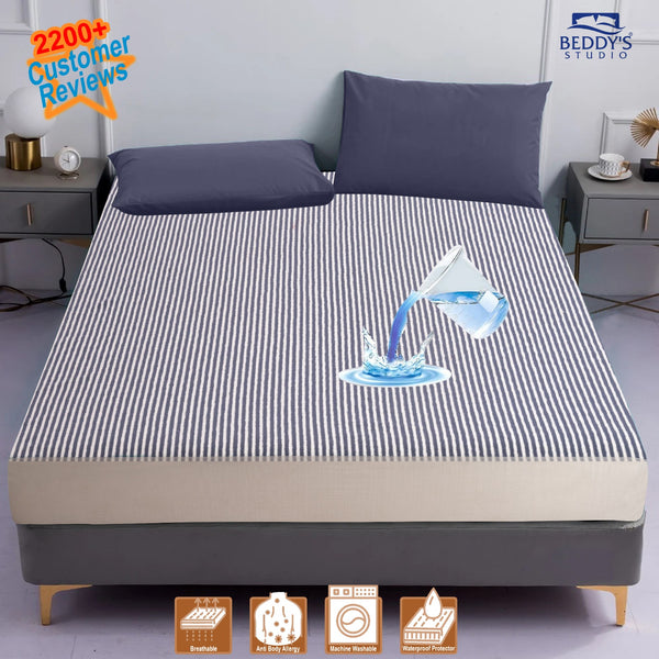 Blue Stripe Waterproof Mattress Protector