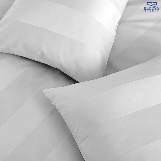 White - Hotel Stripe Duvet Cover Set