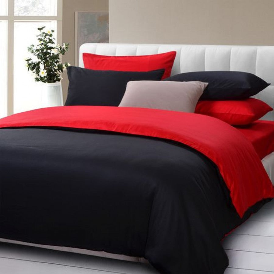 Black & Red Solid Color Plain Duvet Cover Set