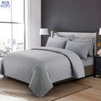 Cool Light Grey Premium Hotel Stripe Bedsheet Set