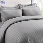 Cool Light Grey Premium Hotel Stripe Bedsheet Set